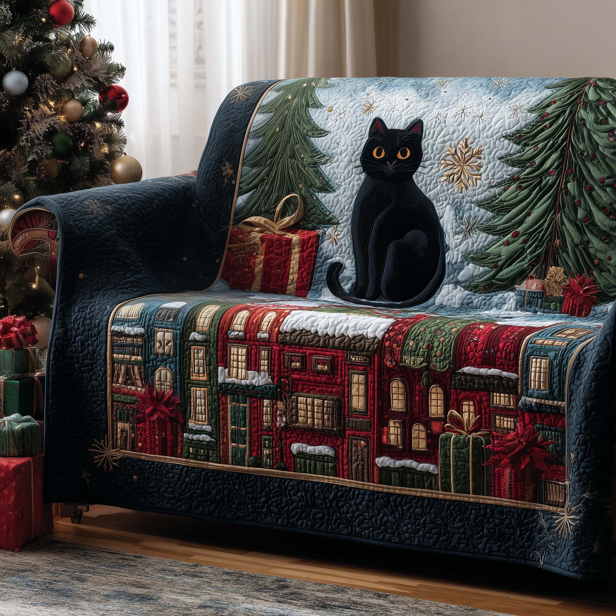 Black Cat Quilted Sofa Cover Mysterious Black Cat Quilted Sofa Kitten Christmas Presents