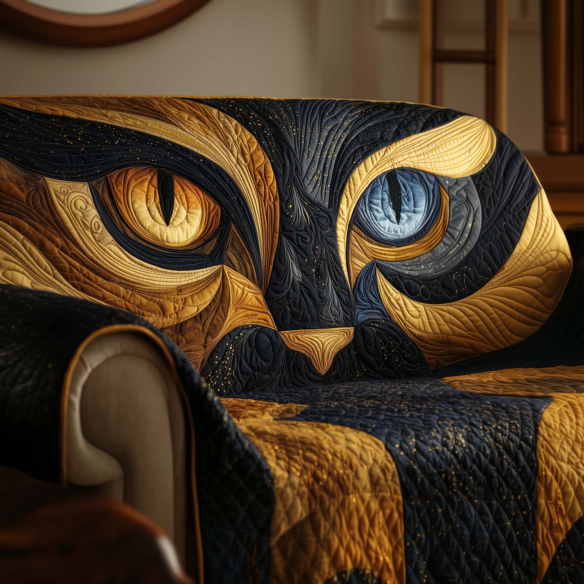 Black Cat Quilted Sofa Cover Mysterious Sofa Protector Black Cat Christmas Presents