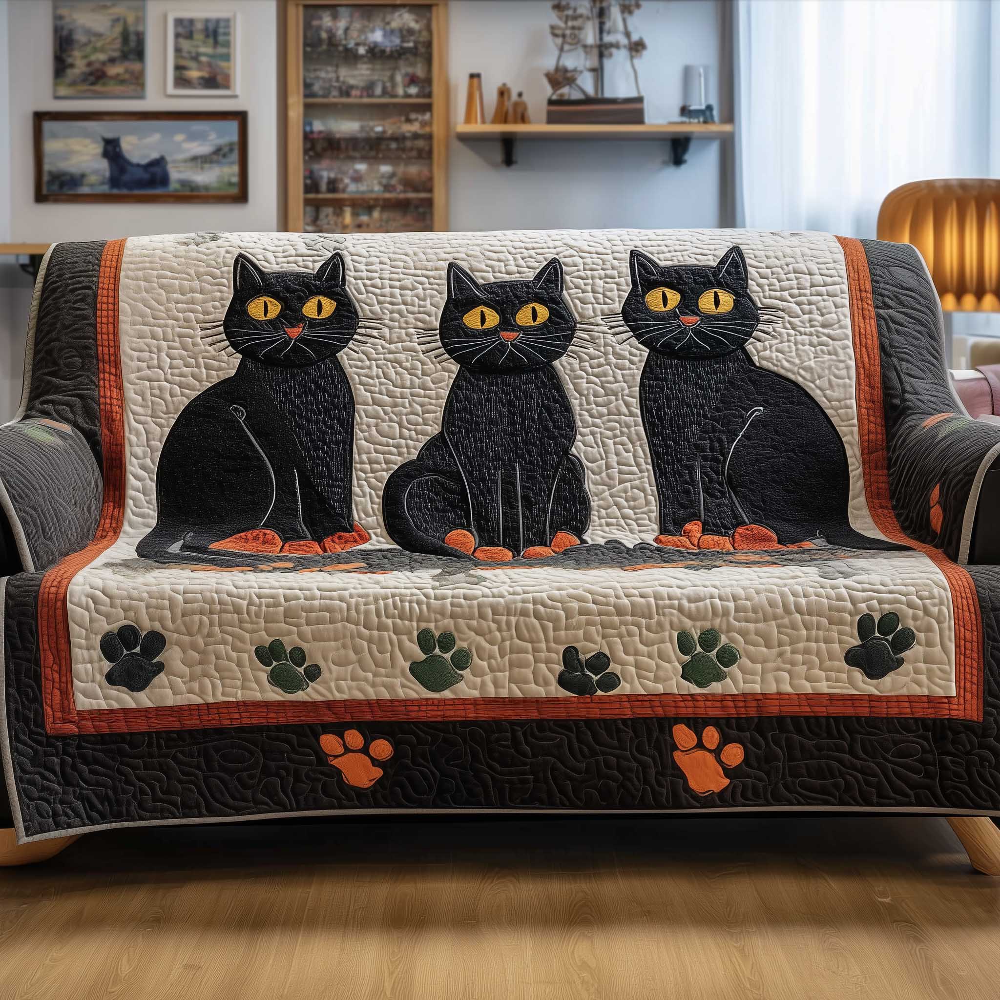 Black Cat Quilted Sofa Cover Mystical Black Cat Protector Kitten Christmas Presents
