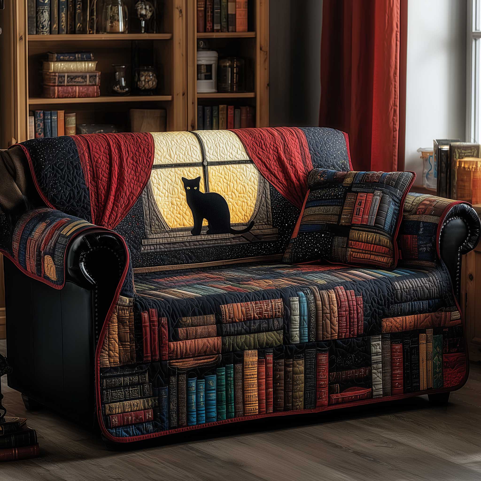 Black Cat Quilted Sofa Cover Protective Black Cat Anti-Slip Sofa Guard Kitten Christmas Gifts