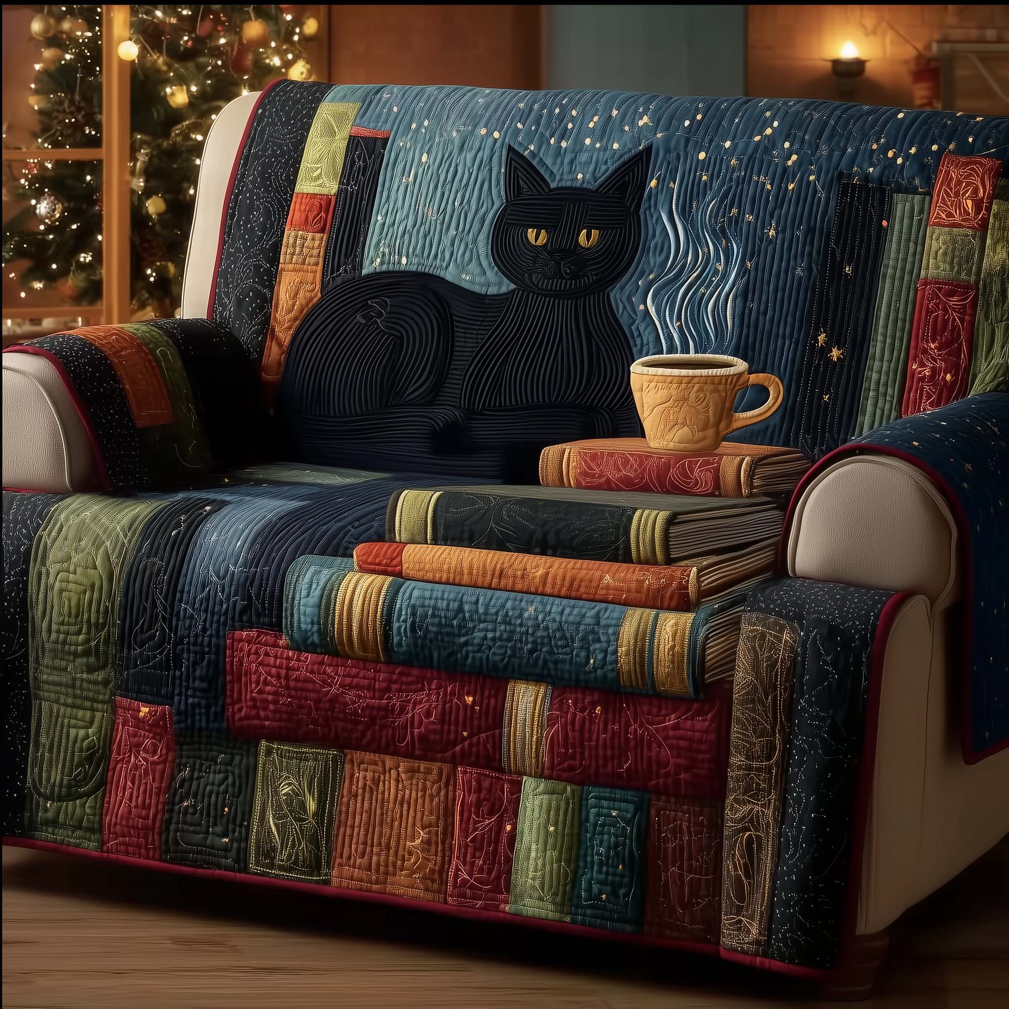 Black Cat Quilted Sofa Cover Sleek Black Kitten Design Kitten Christmas Presents