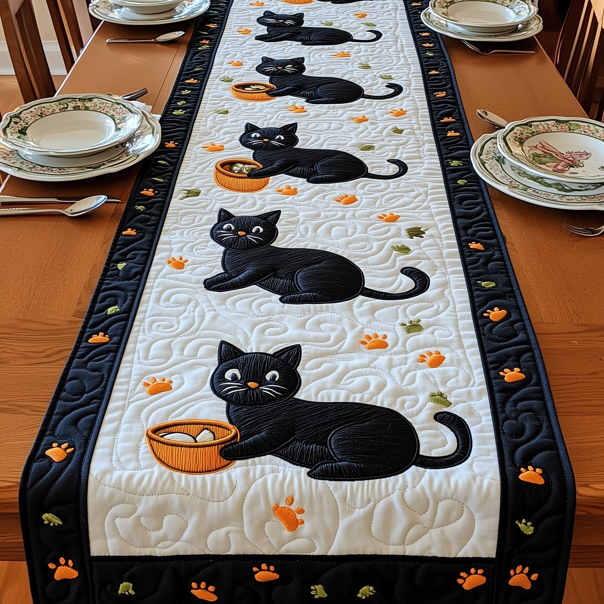 Black Cat Quilted Table Runner Holiday Table Runner Gift Idea