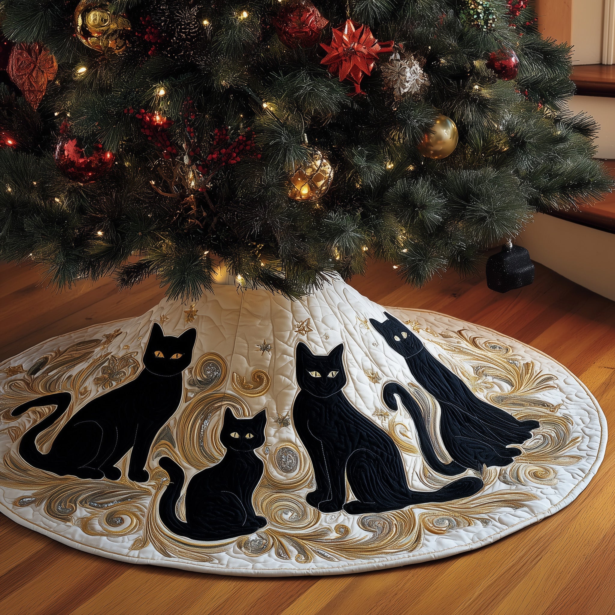 Black Cat Quilted Tree Skirt Merch For Him
