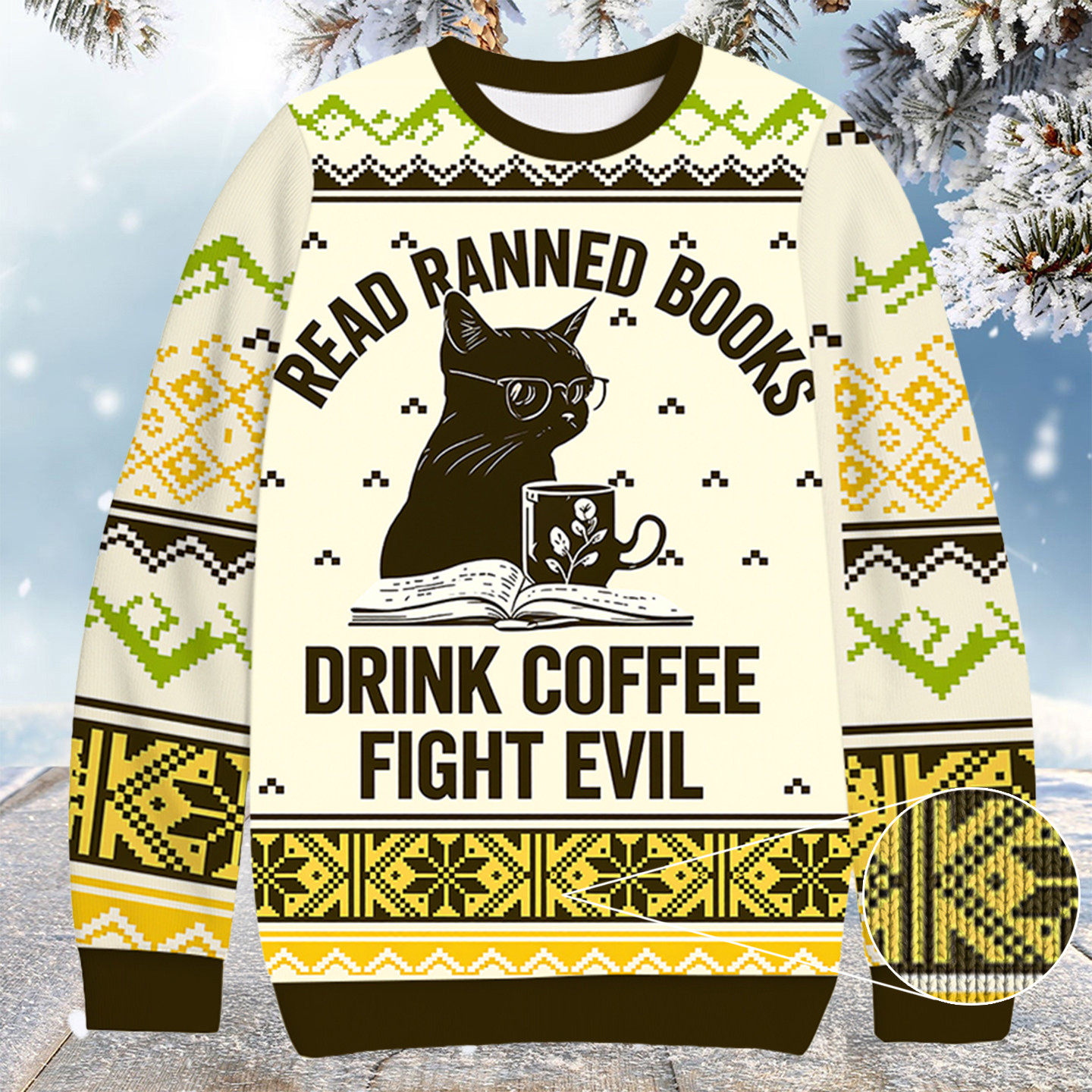 Black Cat Read Books Christmas Ugly Sweater Gifts For Black Cat Lovers
