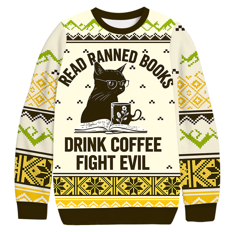 Black Cat Read Books Christmas Ugly Sweatshirt Christmas Gift For Friends Black Cat Read Books Christmas Ugly Sweatshirt Christmas Gift For Friends