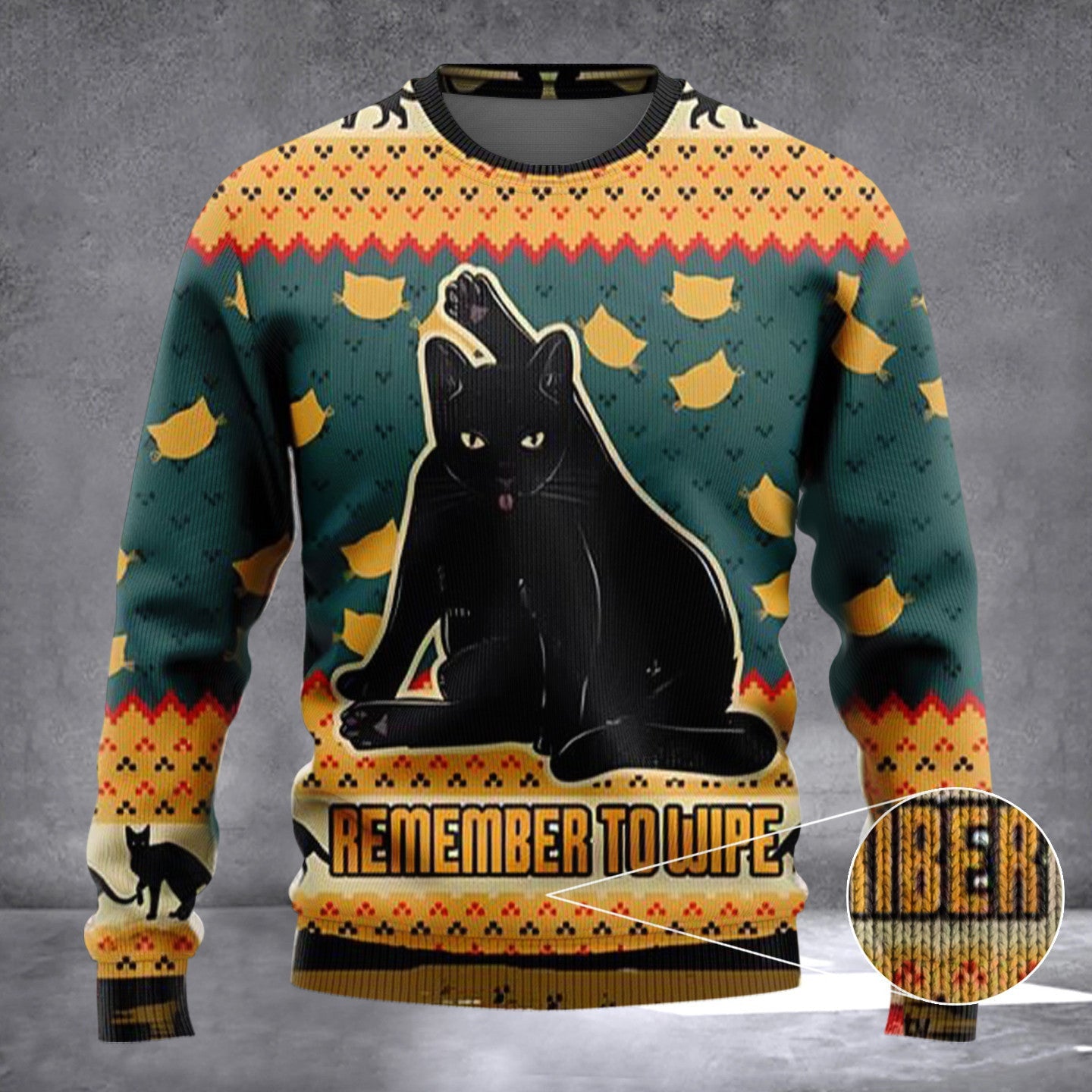 Black Cat Remember To Wipe Ugly Christmas Sweater Funny Xmas Sweater Cat Themed Gifts Black Cat Remember To Wipe Ugly Christmas Sweater Funny Xmas Sweater Cat Themed Gifts