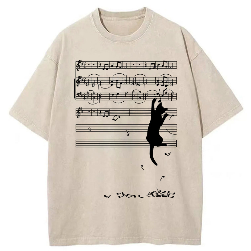 Black Cat Sabotage Washed T-Shirt Cool Urban Street Style Shirt Gifts For Friends