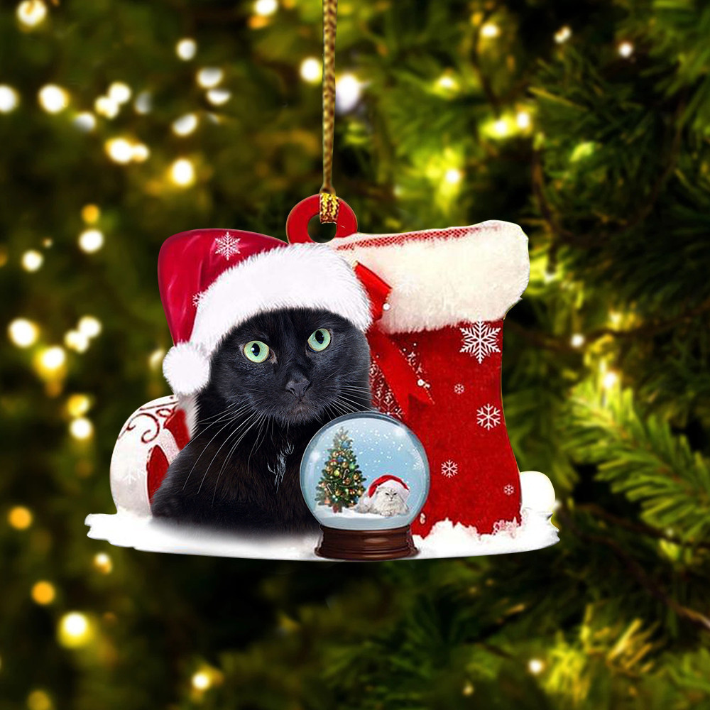 Black Cat Santa With Stocking Christmas Ornament Cat Lovers Christmas Decorations 2024