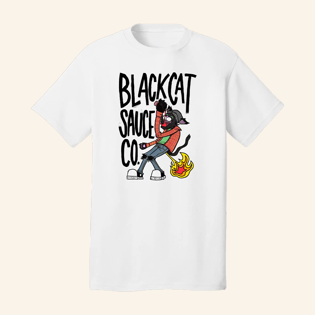 Black Cat Sauce Merch Black Cat White T-Shirt Gifts Ideas For Him