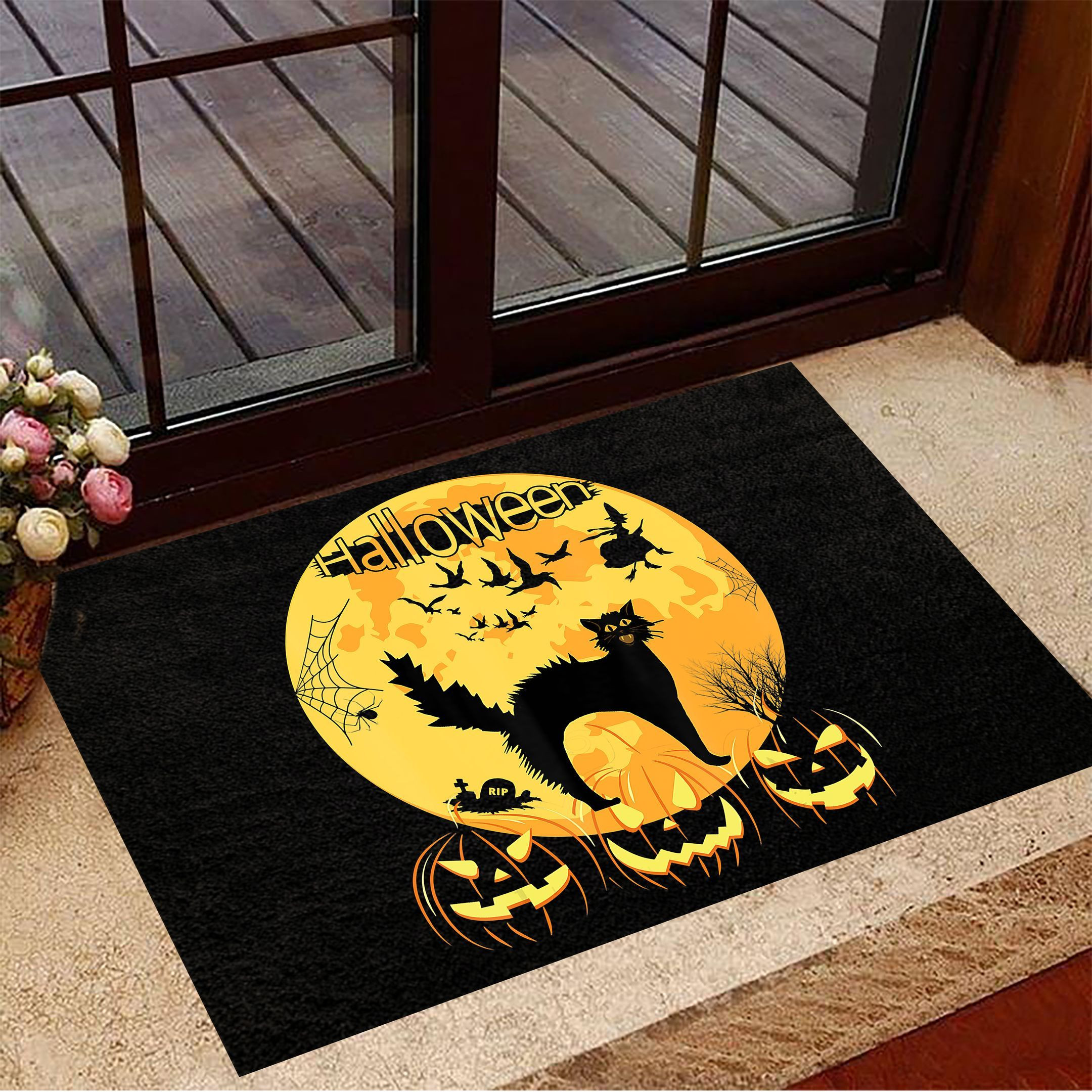 Black Cat Scary Halloween Doormat Pumpkin Doormat Halloween Gifts