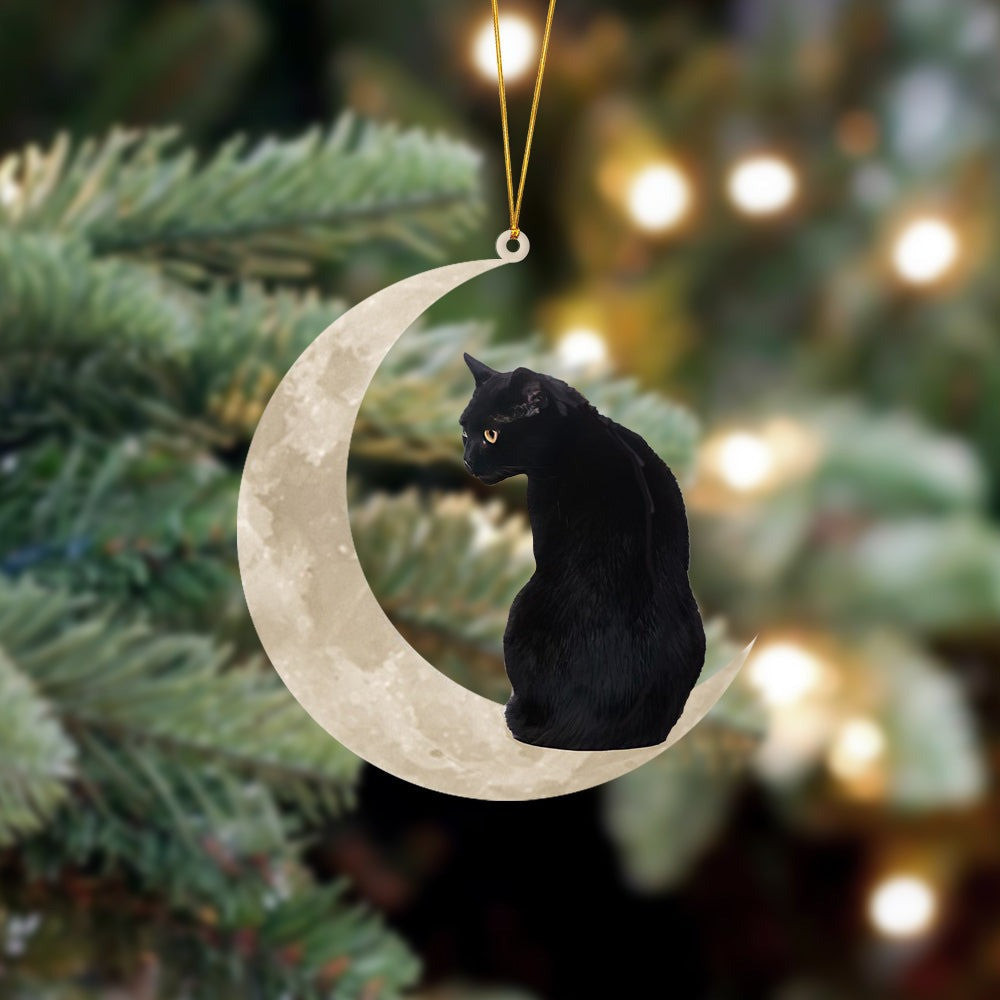 Black Cat Sits On The Moon Ornament Shape Black Cat Lover Christmas Tree Ornaments