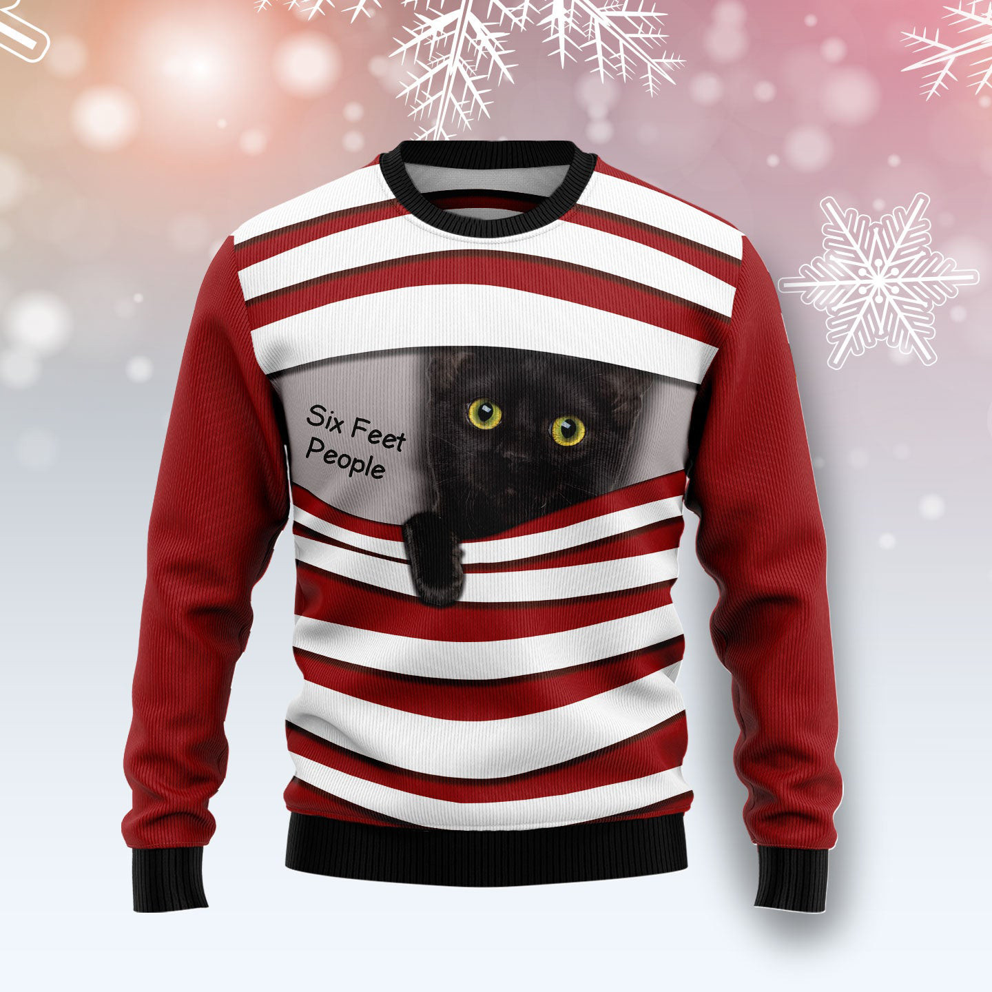Black Cat Six Feet Ugly Christmas Sweater Cat Themed Holiday Clothing Christmas Gifts