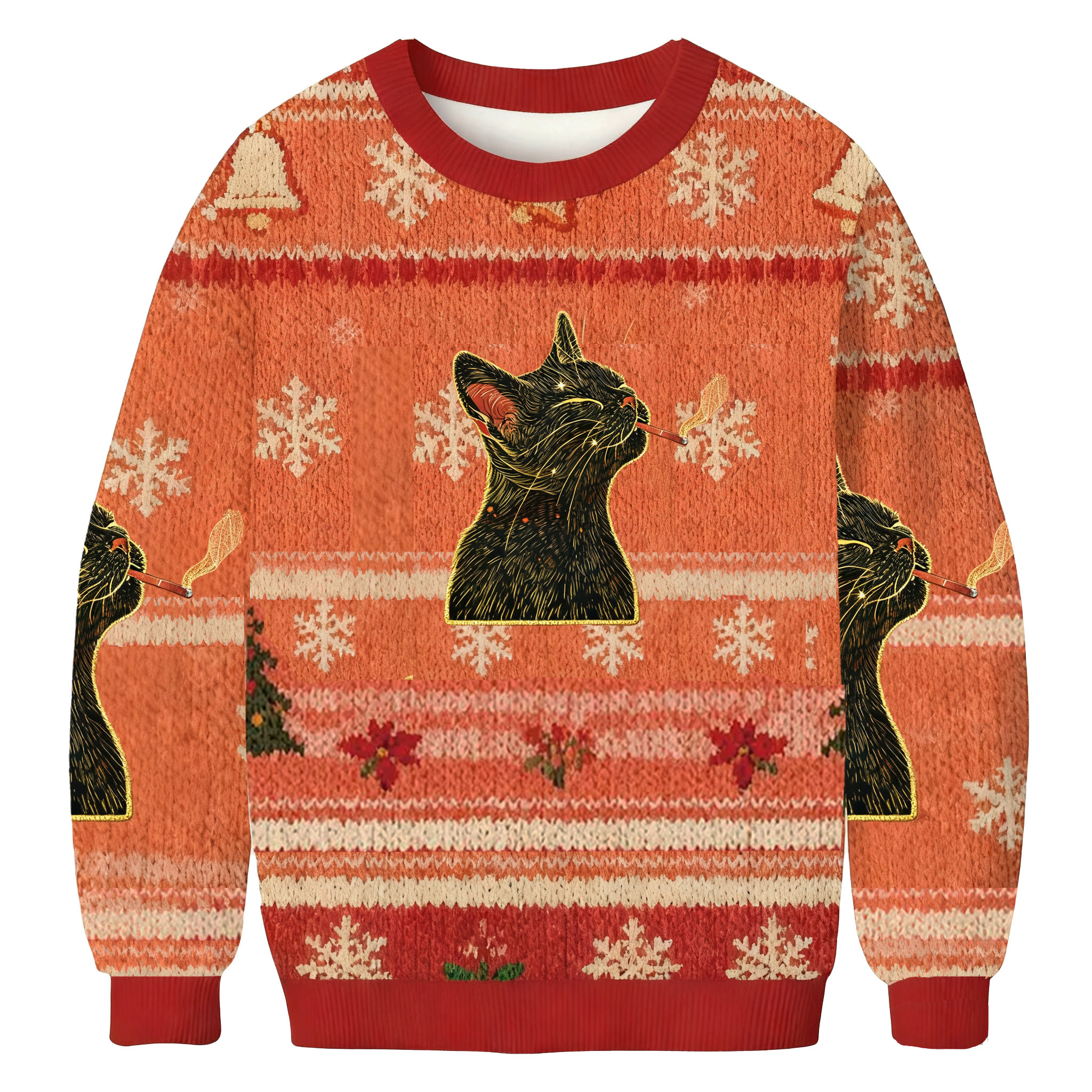 Black Cat Smoking In Artistic Floral Scene Christmas Ugly Sweater Animal Themed Xmas Ideas