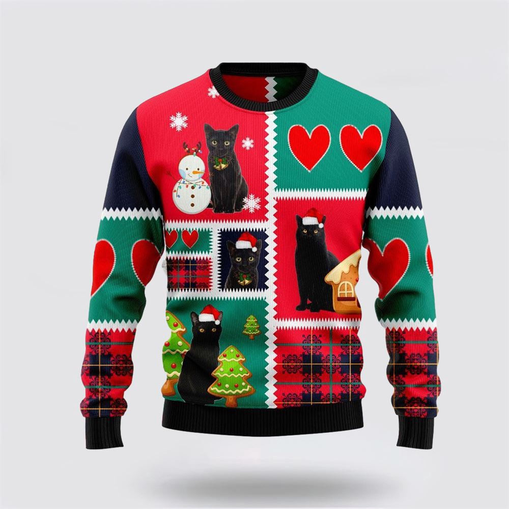 Black Cat Snow Ugly Christmas Sweater Unisex Funny Christmas Sweater