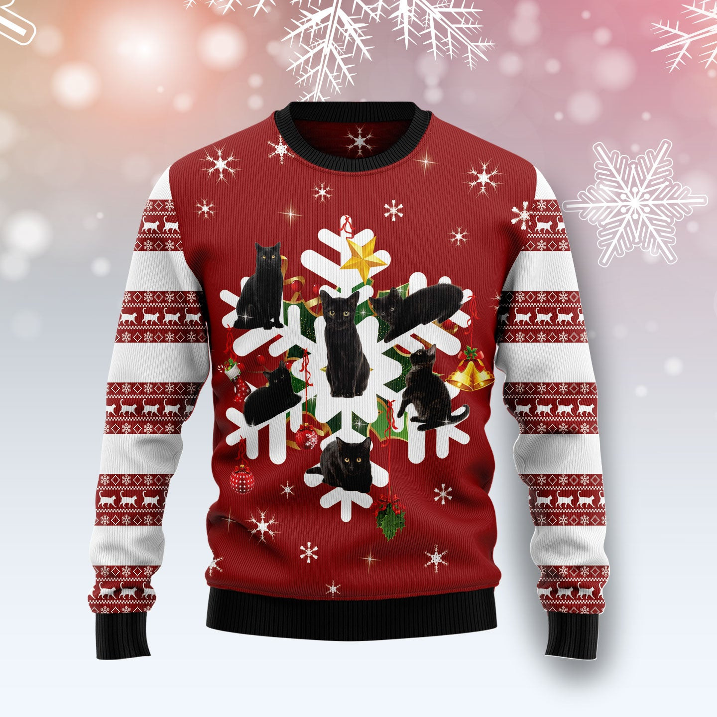 Black Cat Snowflake  Ugly Christmas Sweater