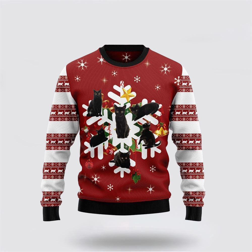 Black Cat Snowflake Ugly Christmas Sweater Unisex Funny Christmas Sweater