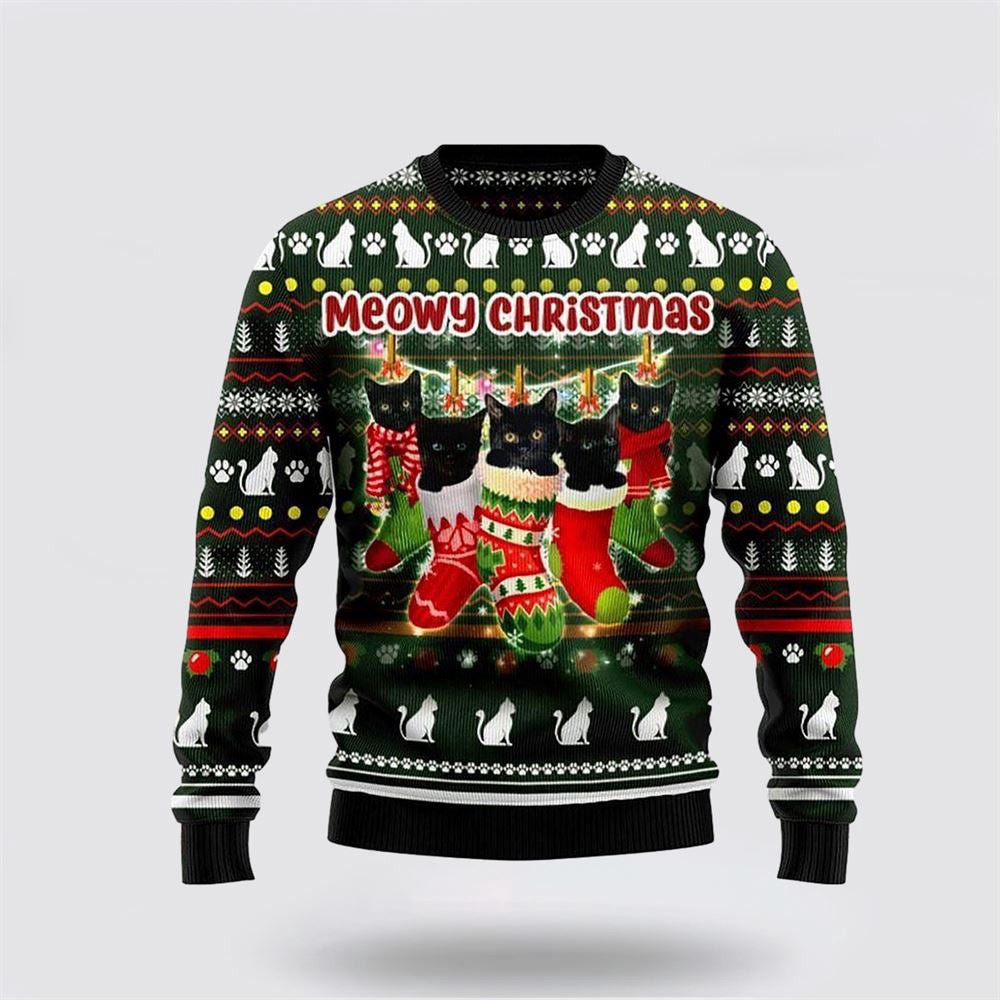 Black Cat Socks Ugly Christmas Sweater Unisex Funny Christmas Sweater