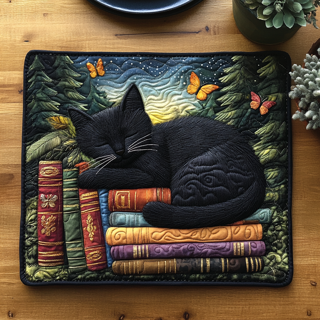 Black Cat Spell Quilted Placemat Home Decor Items Cool Gifts For Cat Owners