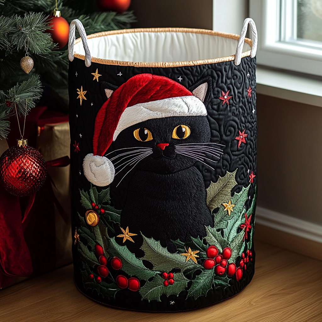 Black Cat Spirit Quilted Laundry Basket Holiday Season Merch