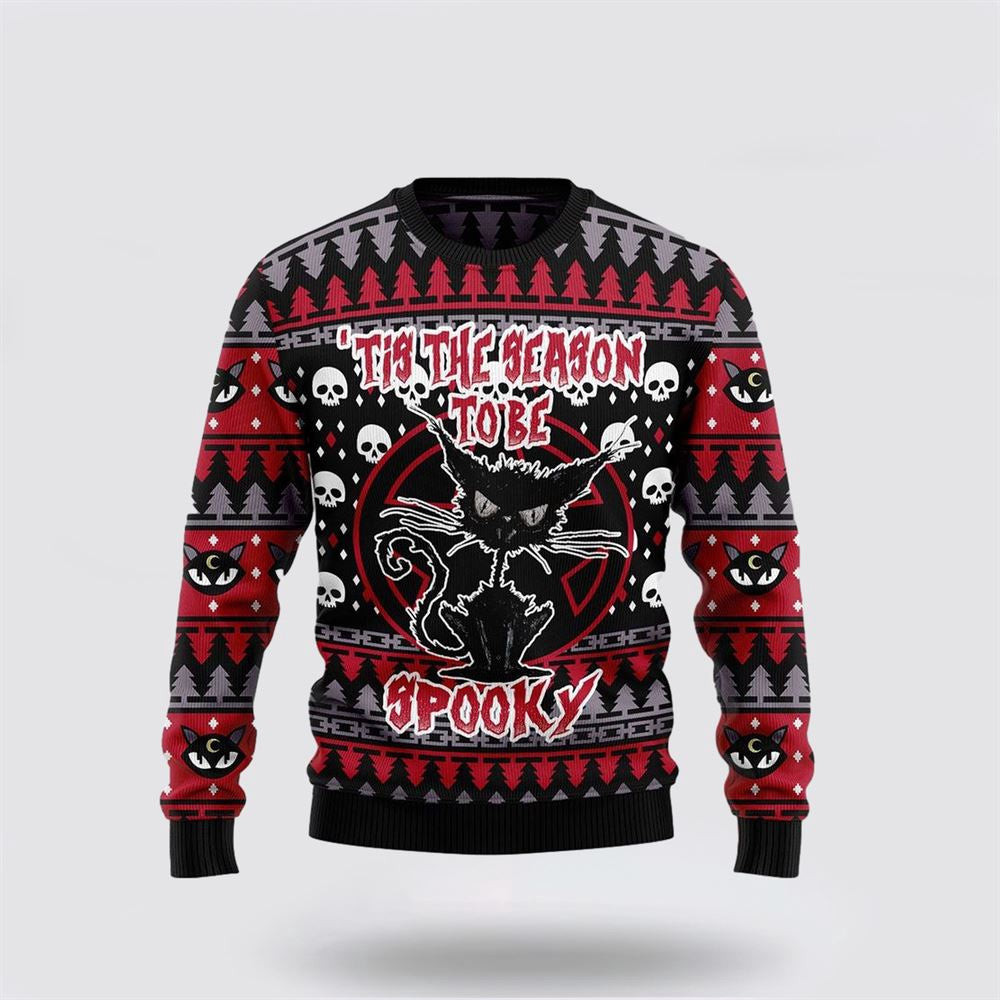 Black Cat Spooky Halloween Ugly Christmas Sweater Unisex Funny Christmas Sweater