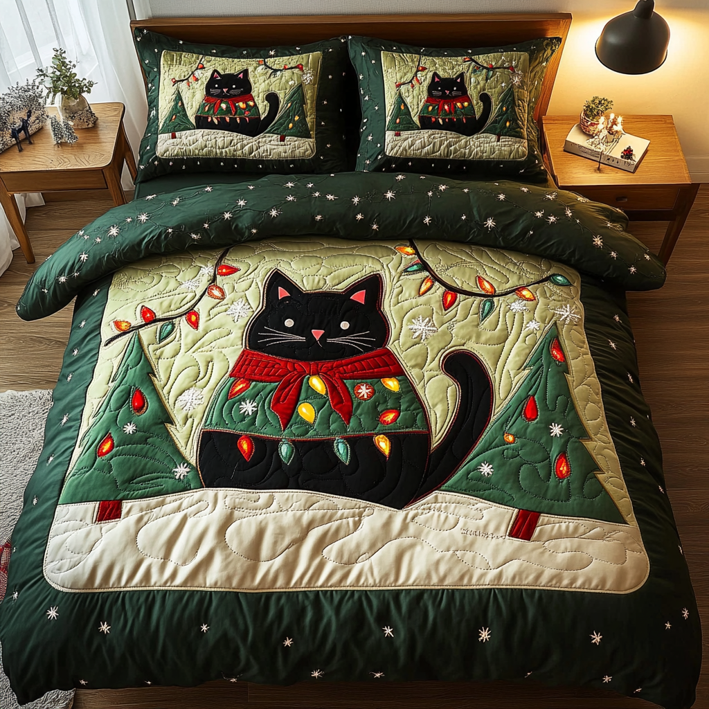 Black Cat Star Quilted Bedding Set Christmas Bedding Sets Black Cat Gift Ideas