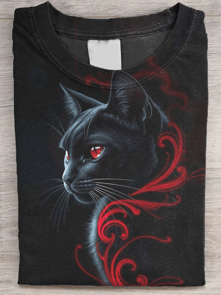 Black Cat T-Shirt Gothic Red Eye Cat Tee Witchy Halloween Gift Ideas For Adults