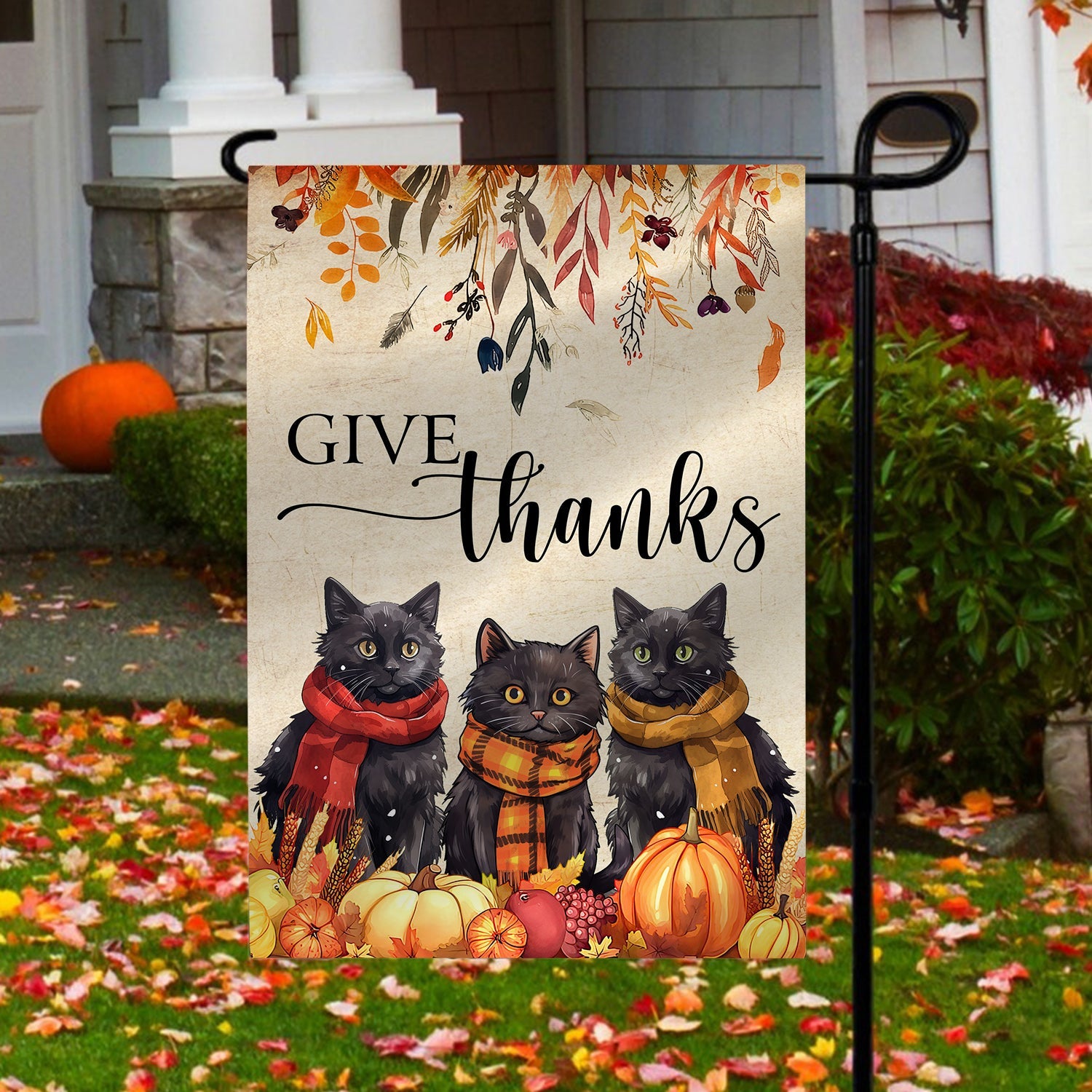 Black Cat Thanksgiving Flag Give Thanks Pumpkin Vibes Thanksgiving Decor Gift Ideas