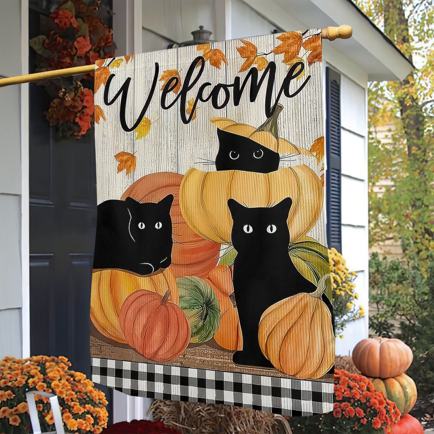 Black Cat Thanksgiving Garden Flag Welcome Thankful Season Home Decor Cat Lovers Gifts
