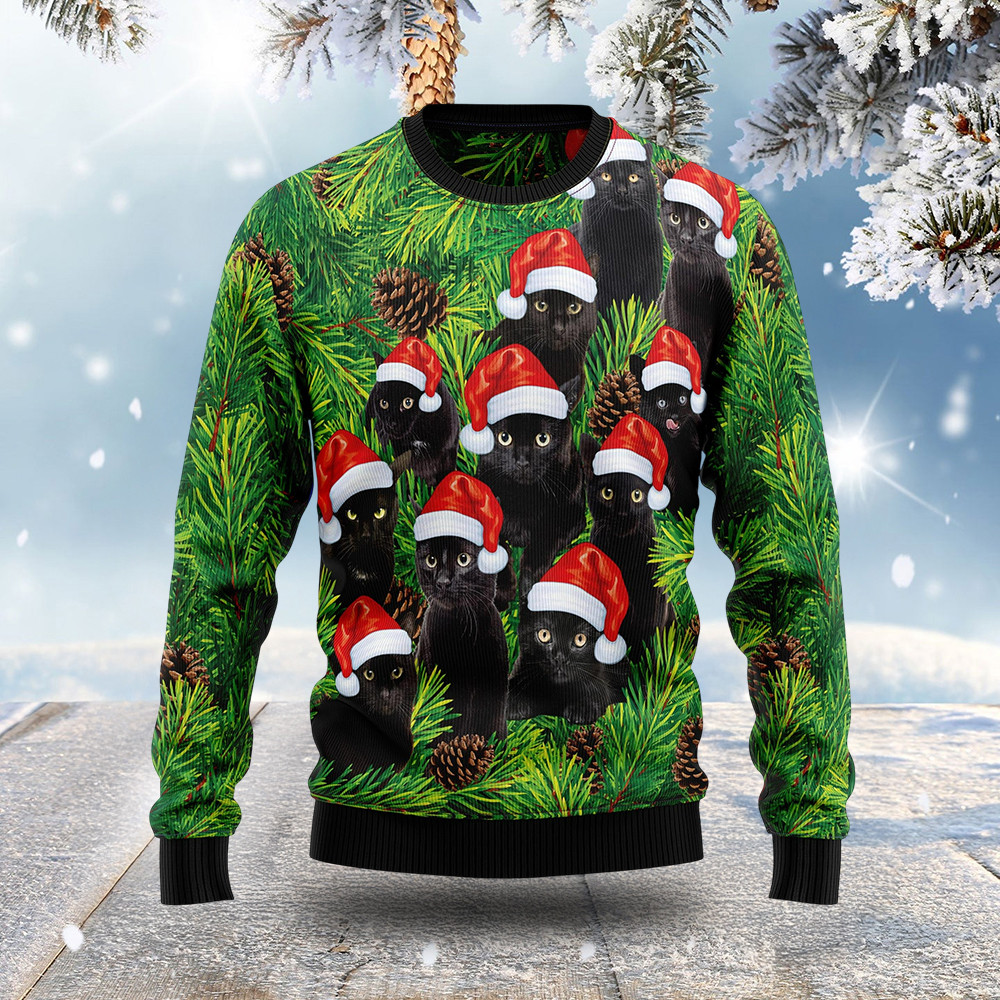 Black Cat Ugly Christmas Sweater Animal Themed Christmas Cat Owner Gifts