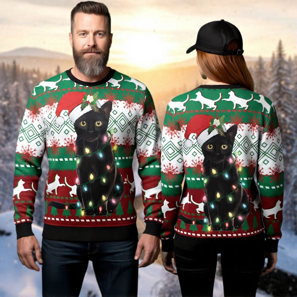 Black Cat Ugly Christmas Sweater Holiday Apparel Cat Lover Christmas Gifts