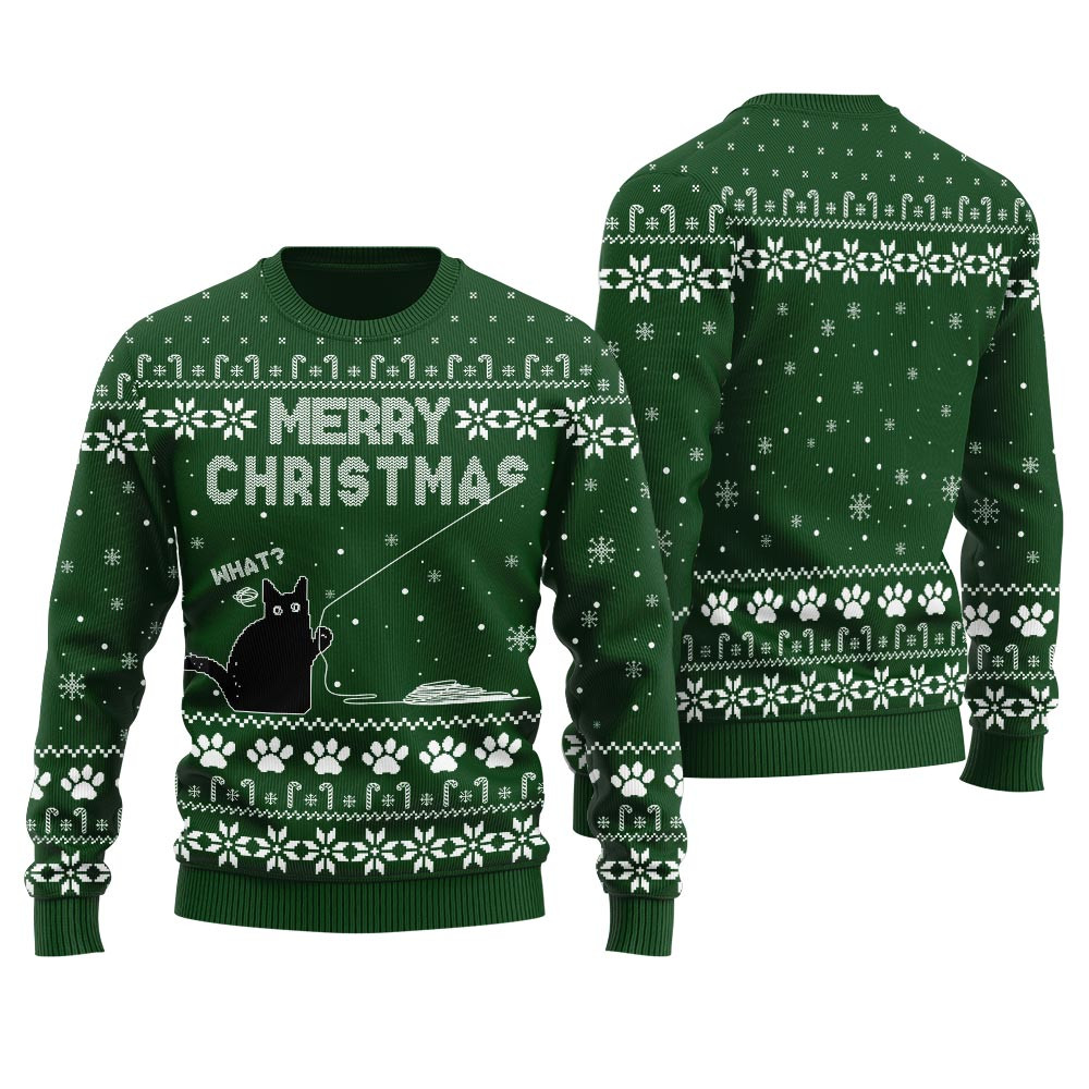 Black Cat Ugly Christmas Sweater Mens Stylish Winter Sweatshirt for Everyday Wear