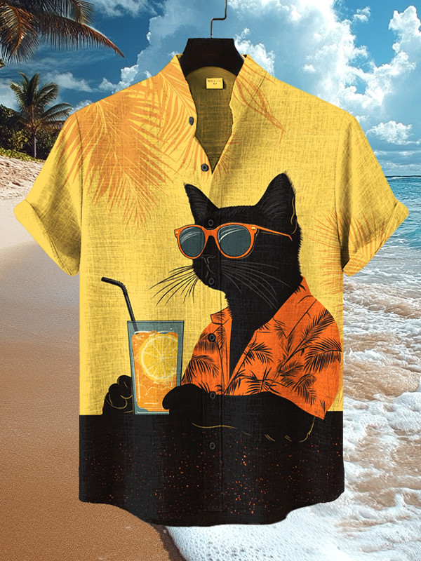 Black Cat Vacations Art Print Hawaiian Shirt Best Gifts For Boyfriend