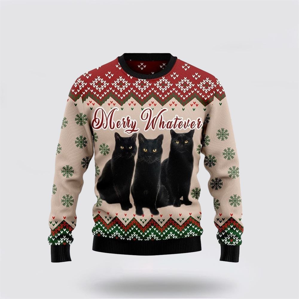 Black Cat Vintage Flower Ugly Christmas Sweater Christmas Gift For Cat Love Christmas Present Ideas