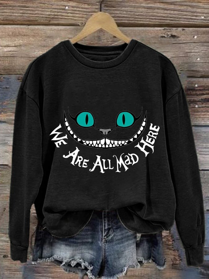 Black Cat We Are All Mad Here Sweatshirt Vintage Halloween Sweatshirt Gifts For Her Black Cat We Are All Mad Here Sweatshirt Vintage Halloween Sweatshirt Gifts For Her