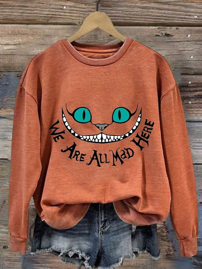Black Cat We Are All Mad Here Sweatshirt Vintage Halloween Sweatshirt Gifts For She Black Cat We Are All Mad Here Sweatshirt Vintage Halloween Sweatshirt Gifts For She