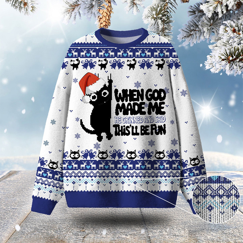 Black Cat When God Made Me Ugly Christmas Sweater Winter Apparel Cat Gifts For Christmas