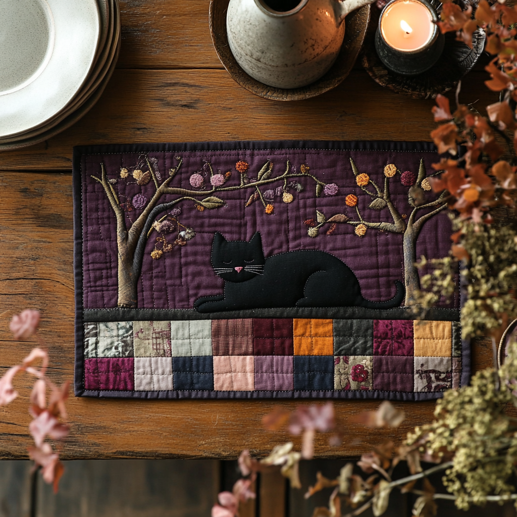 Black Cat Whisper Quilted Placemat House Decor Items Cat Dad Christmas Gifts