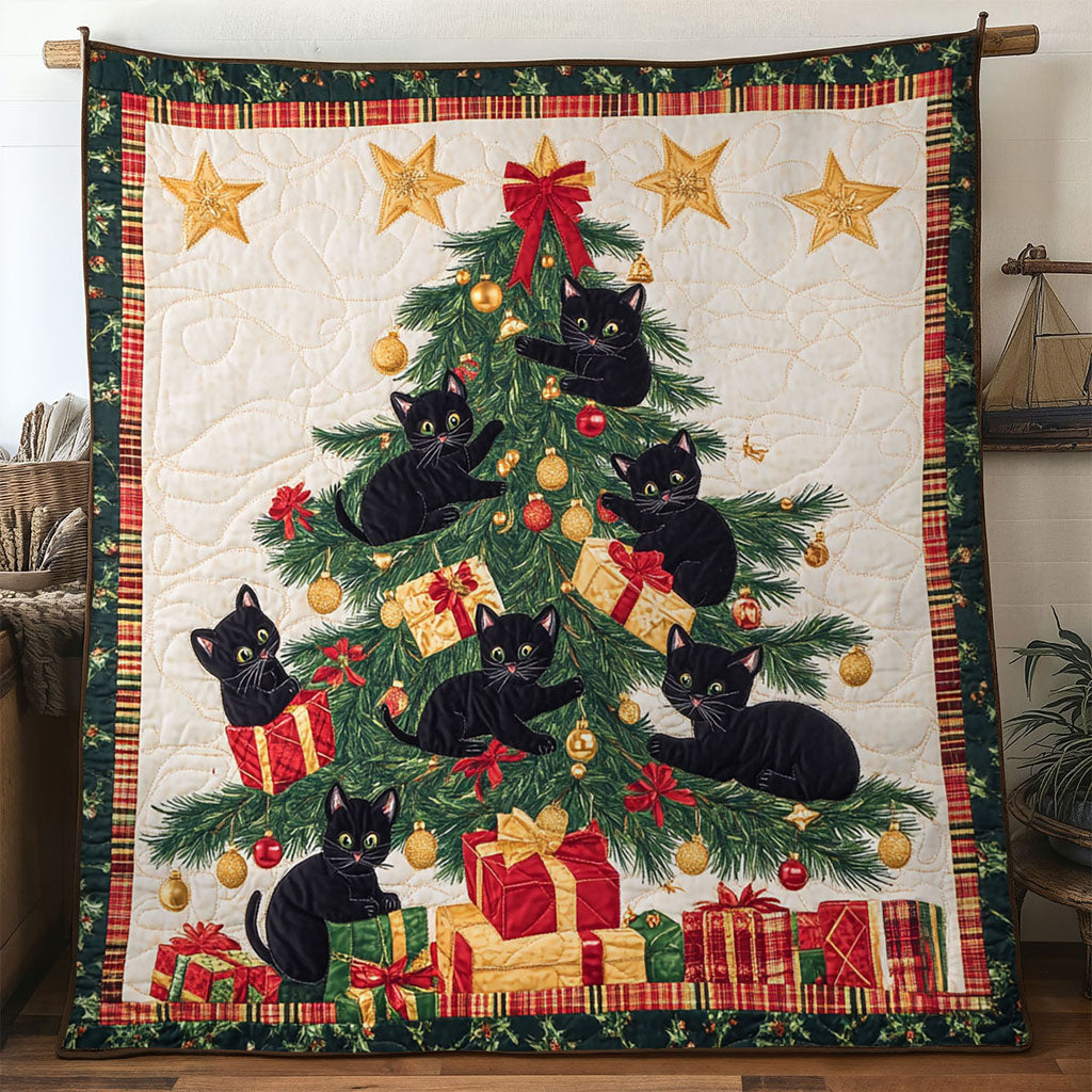 Black Cat Winter Dreams Quilt Blanket Throws For Couch Christmas Presents For Cat Lovers