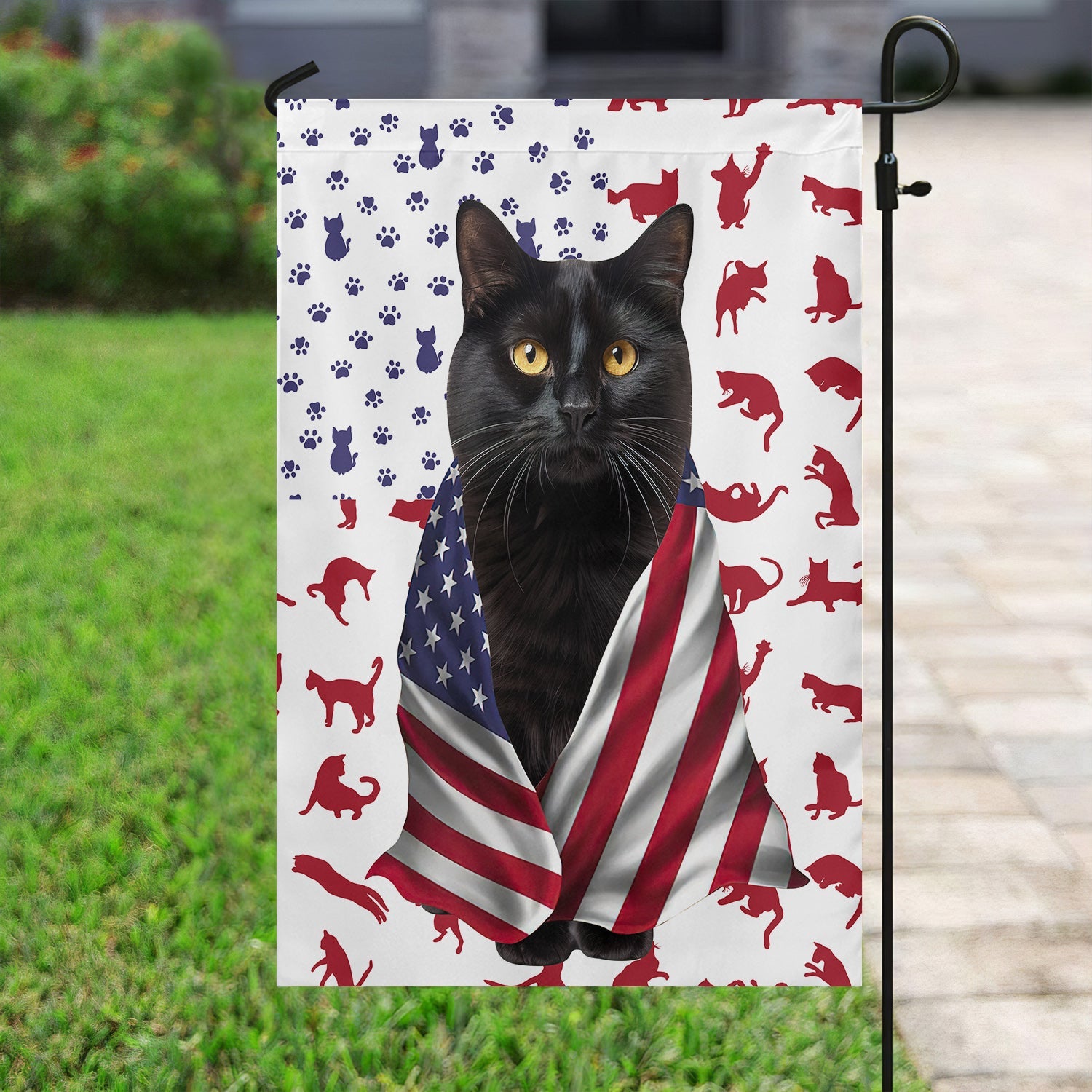 Black Cat With Beautiful Eyes American Flag July 4th Home Decor Gift For Cat Lovers