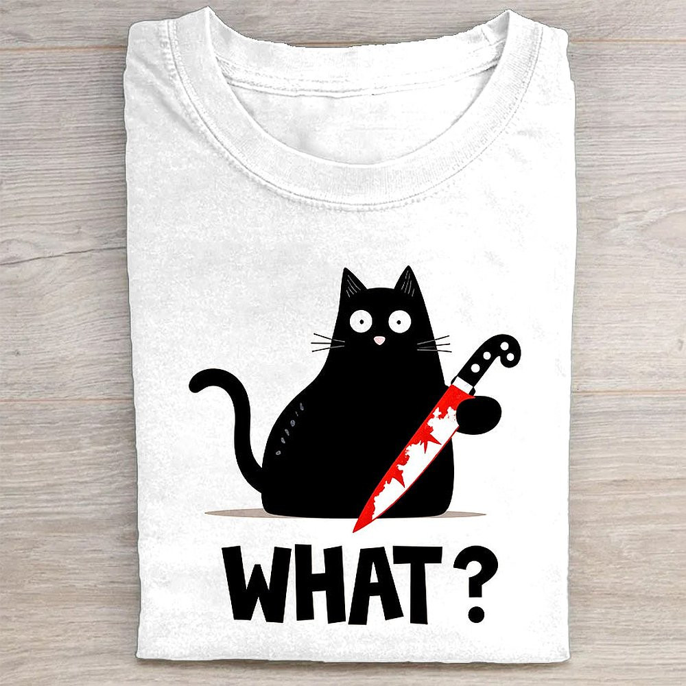 Black Cat With Knife Graphic T-Shirt Funny Cat Lover Tee
