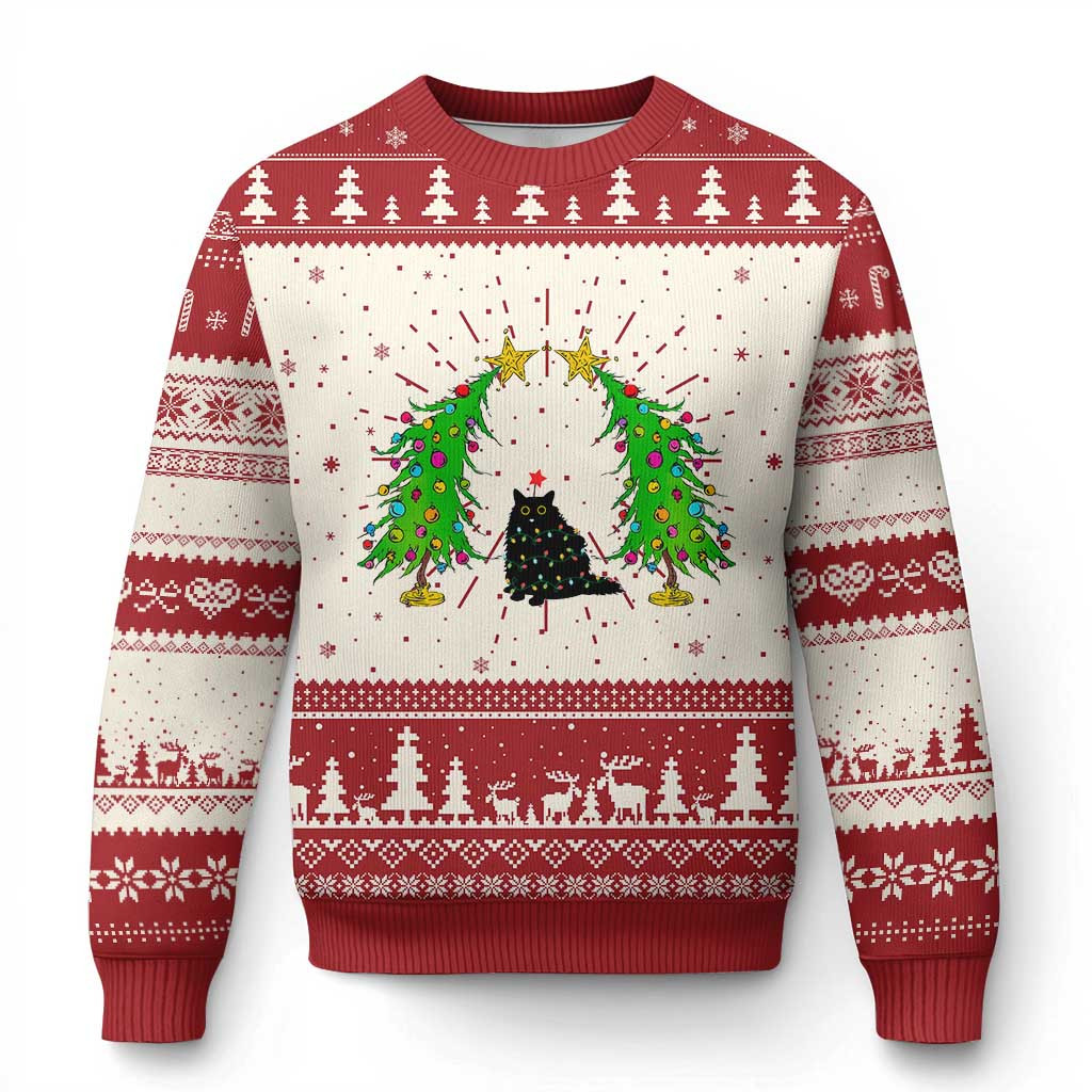 Black Cat With Xmas Tree Ugly Christmas Sweater Xmas Gift For Kitty Lovers
