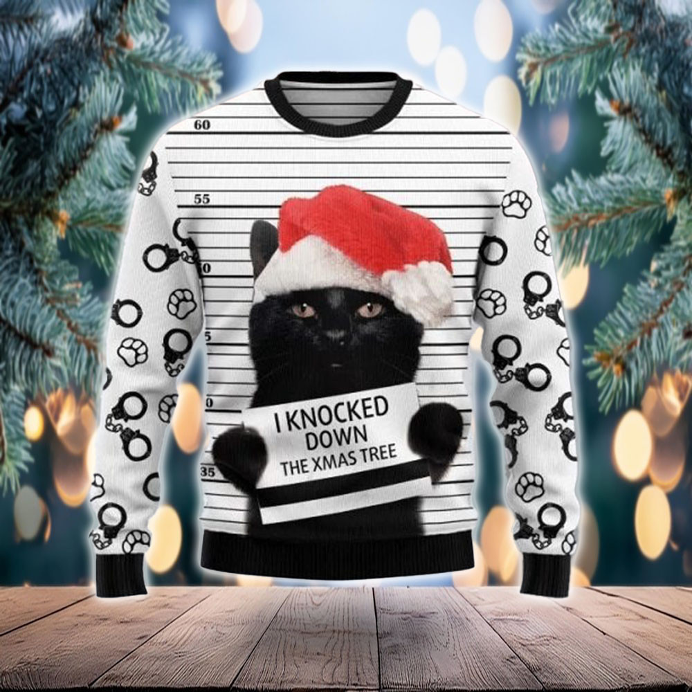 Black Cat Xmas Tree Ugly Sweater Funny Christmas Sweater For Cat Lovers