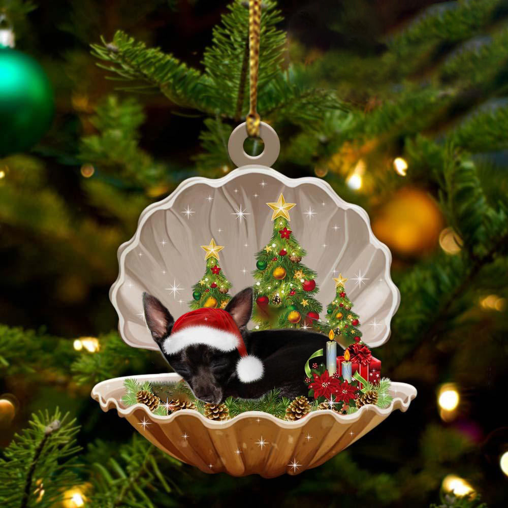 Black Chihuahua Sleeping in Pearl Dog Christmas Ornament Flat Acrylic
