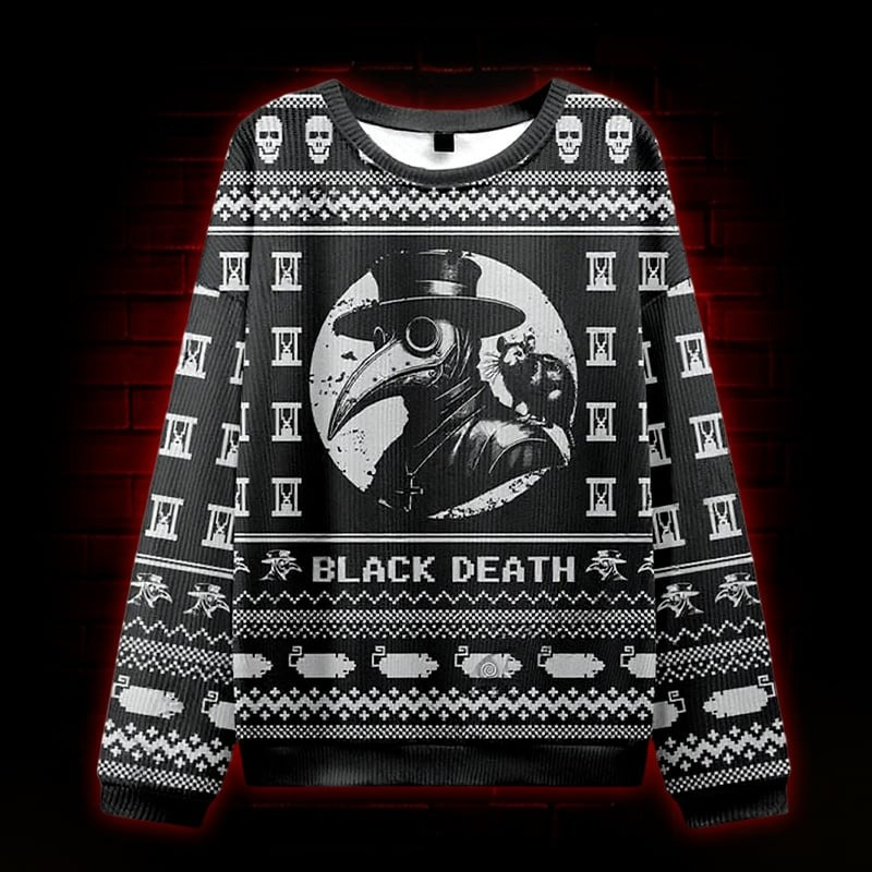Black Death Ugly Christmas Sweater Gothic Skull Pattern Clothing Xmas Gifts For Friends