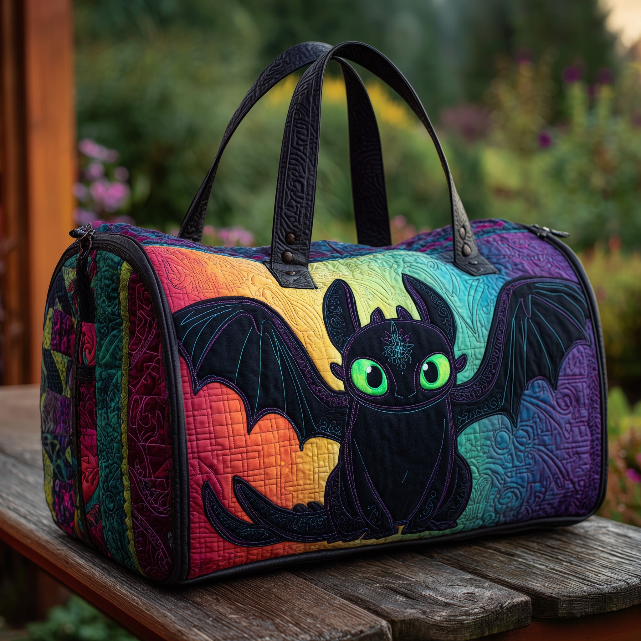 Black Dragon Quilted Duffle Bag For Everyday Use
