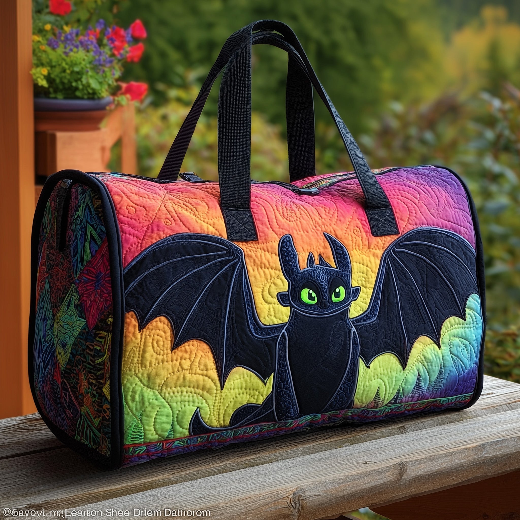 Black Dragon Quilted Duffle Bag For Work And Travel