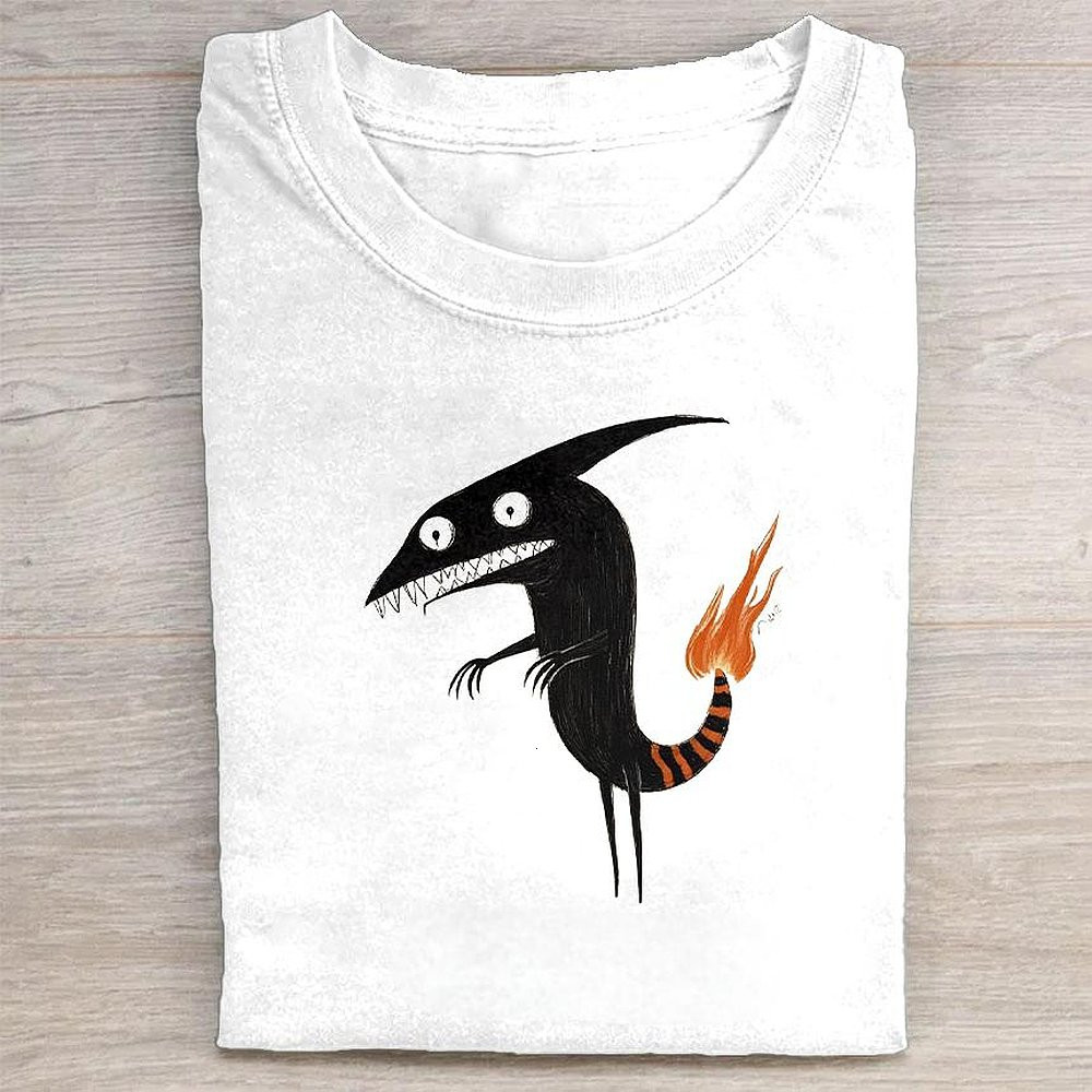 Black Dragon With Flame Design Graphic T-Shirt Fantasy Dragon Tee