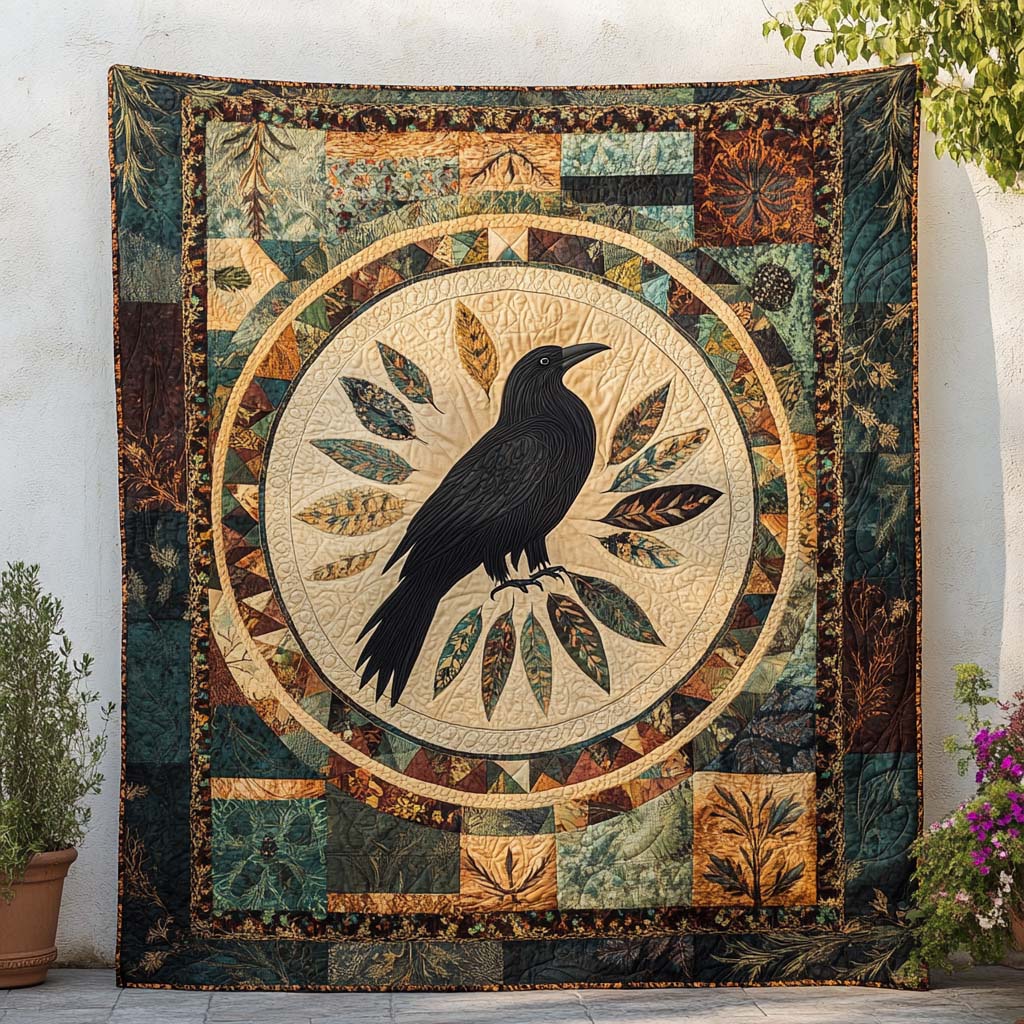 Black Feathered Soul Quilted Blanket Holiday Throw Blanket Gifts For Crow Lovers