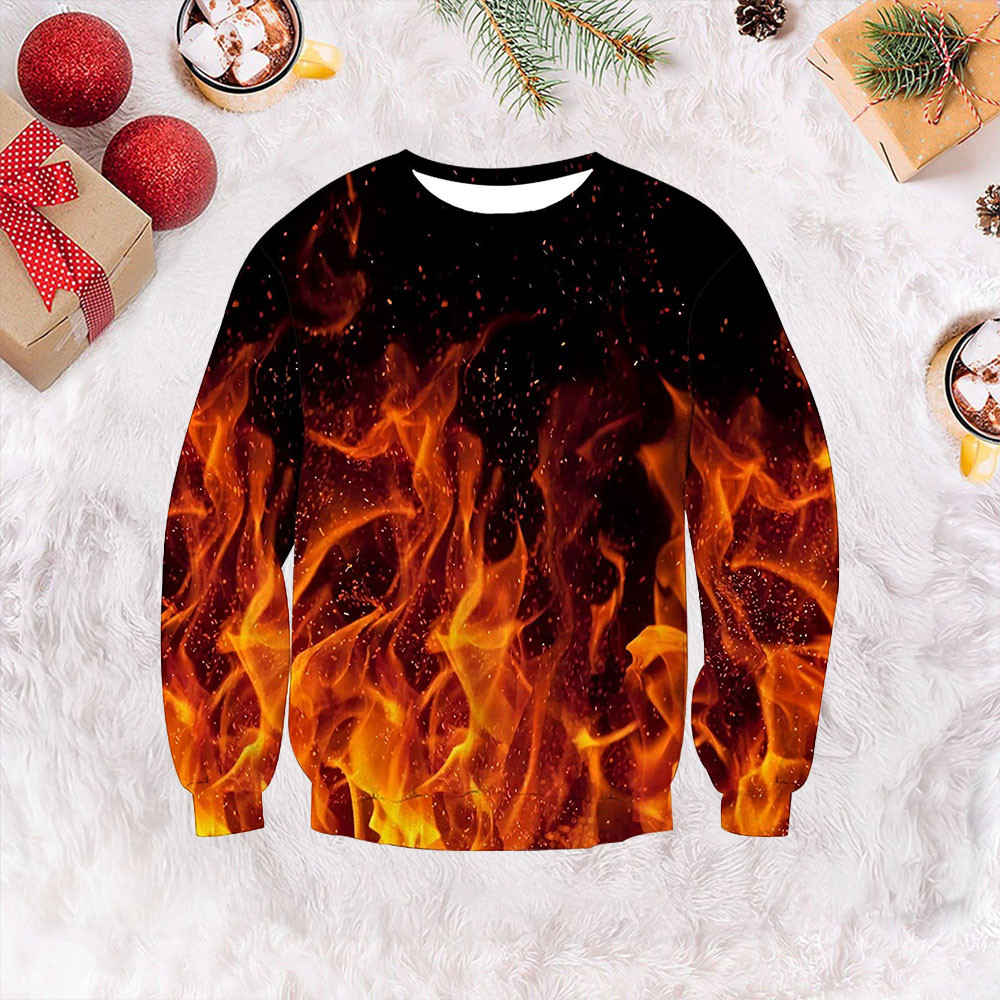 Black Flame Ugly Christmas Sweater Holiday Sweater Gifts For Besties