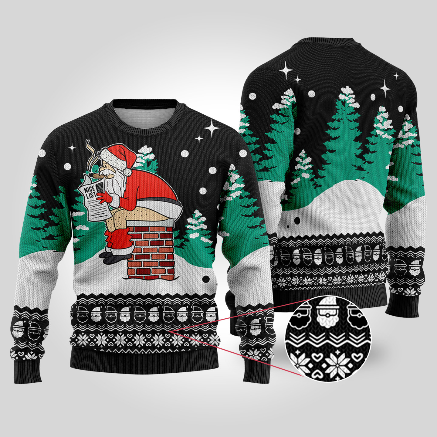 Black Funny Santa Naughty Or Nice List Christmas Sweater Unique Holiday Sweater Gift Idea for Loved Ones
